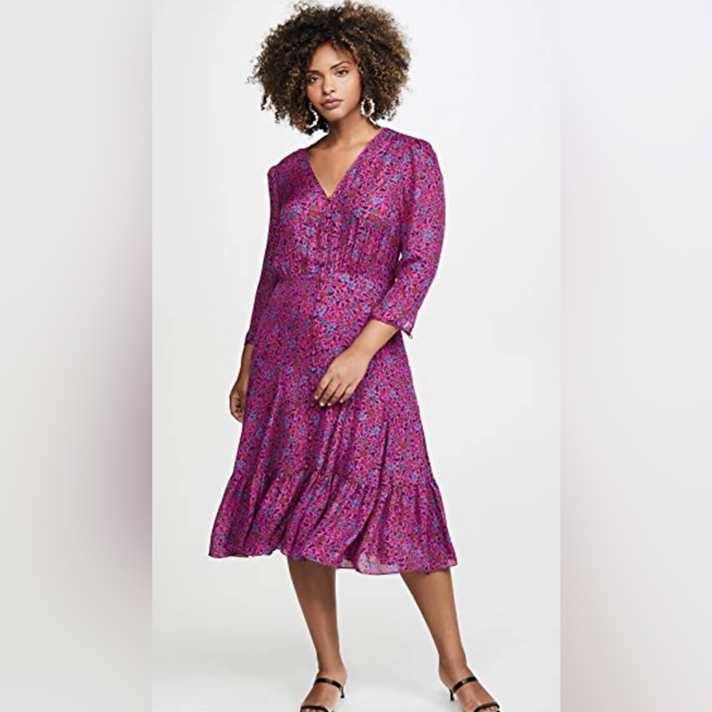 Veronica Beard Lasanna Tiered Floral Print Silk Crepe De Chine Midi Dress - 22